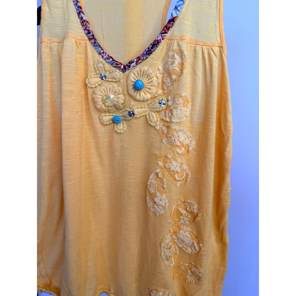 American Rag Cie Yellow Embroidered Boho Tank Top Lace Beads Racerback Womens S - Picture 3 of 6